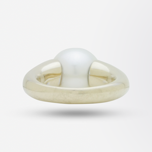 Rhodium Plated 18kt Yellow Gold, Diamond and South Sea Pearl Ring