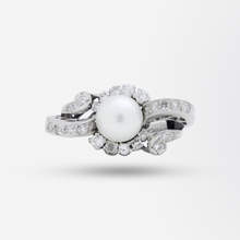Load image into Gallery viewer, Retro Period, 18kt White Gold, Pearl, and Diamond Ring
