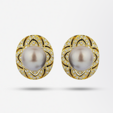 Load image into Gallery viewer, 18kt Tahitian Pearl and Diamond Stud Earrings