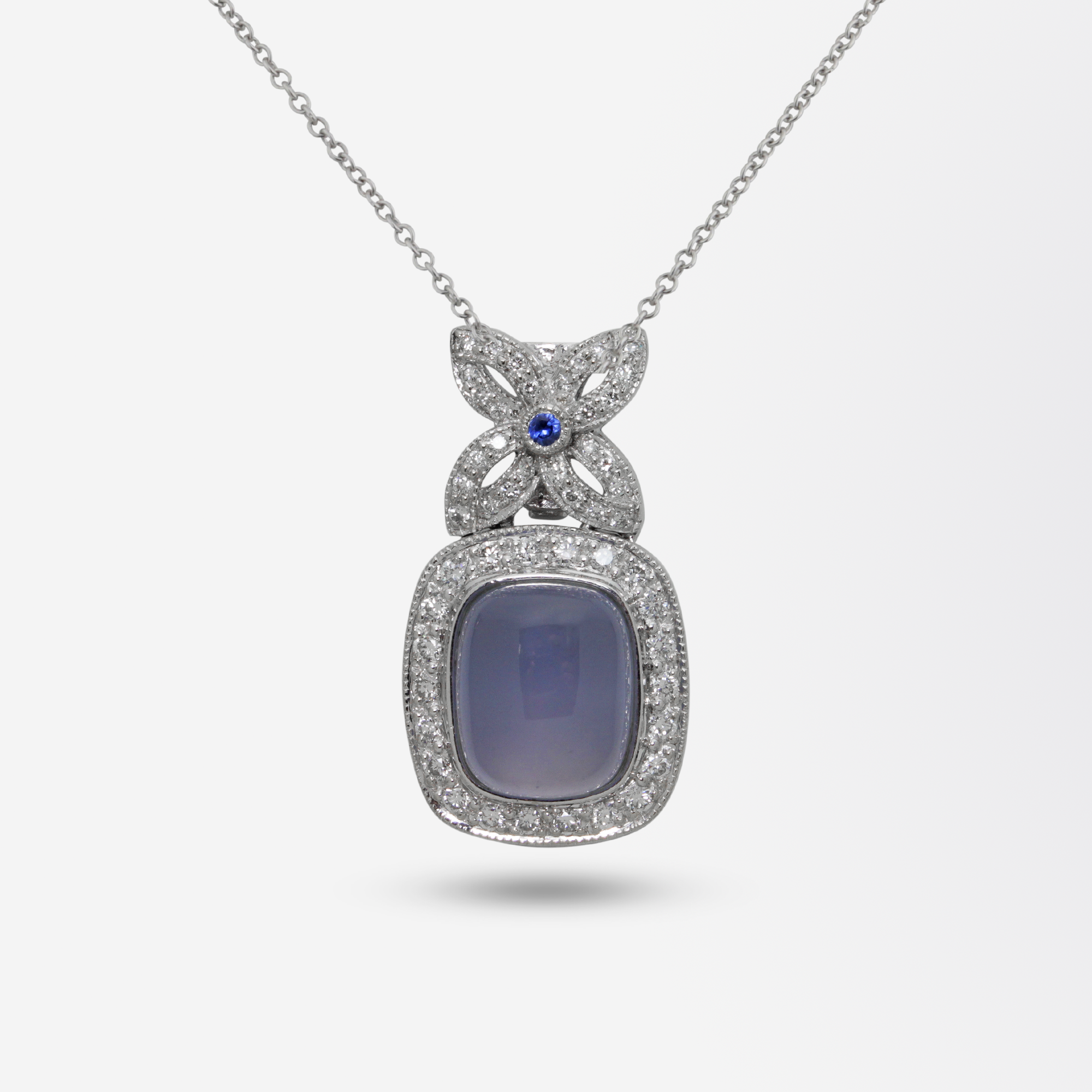 18kt White Gold, Diamond, Sapphire and Chalcedony Pendant Enhancer