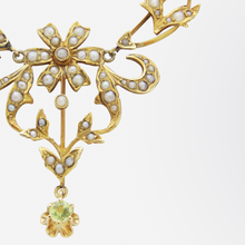 Load image into Gallery viewer, Art Nouveau, 14kt Yellow Gold, Peridot and Pearl Lavalier Necklace
