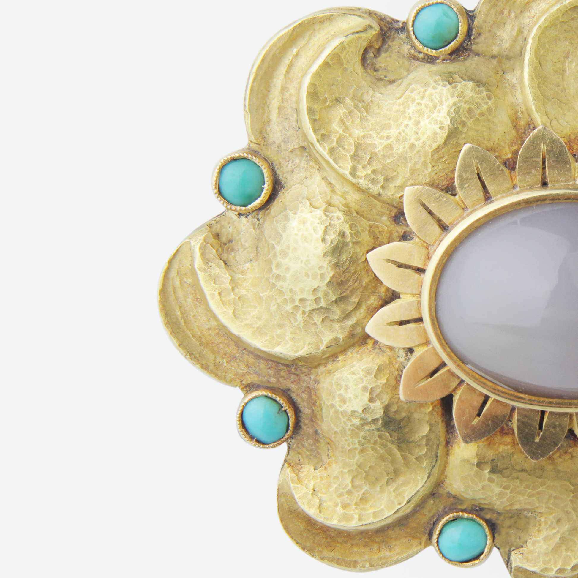 18kt Yellow Gold, Agate and Turquoise Brooch Pin