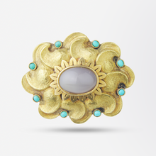 Load image into Gallery viewer, 18kt Yellow Gold, Agate and Turquoise Brooch Pin