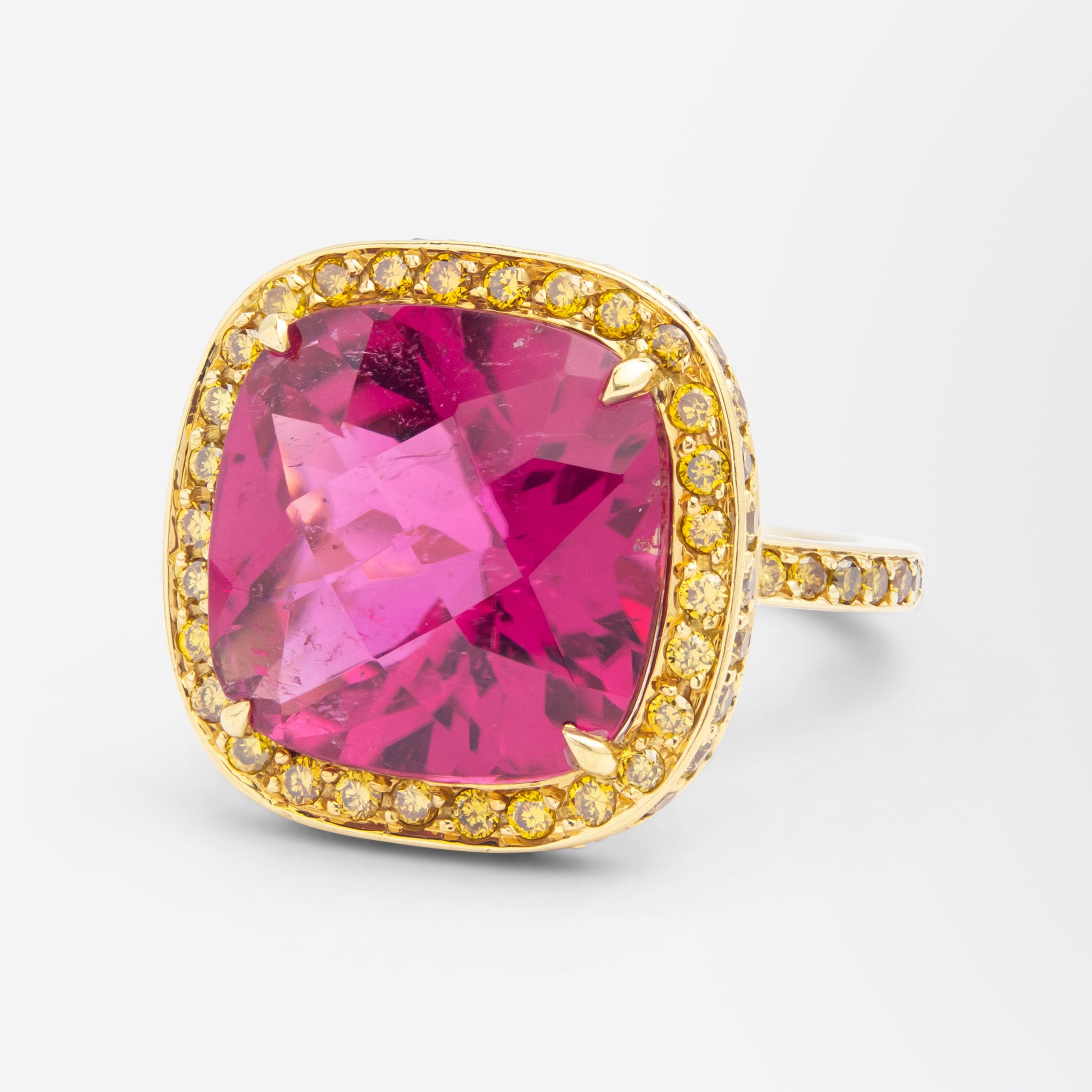 'Nardi' 18kt Yellow Gold, Rubellite Tourmaline, & Yellow Diamond Ring