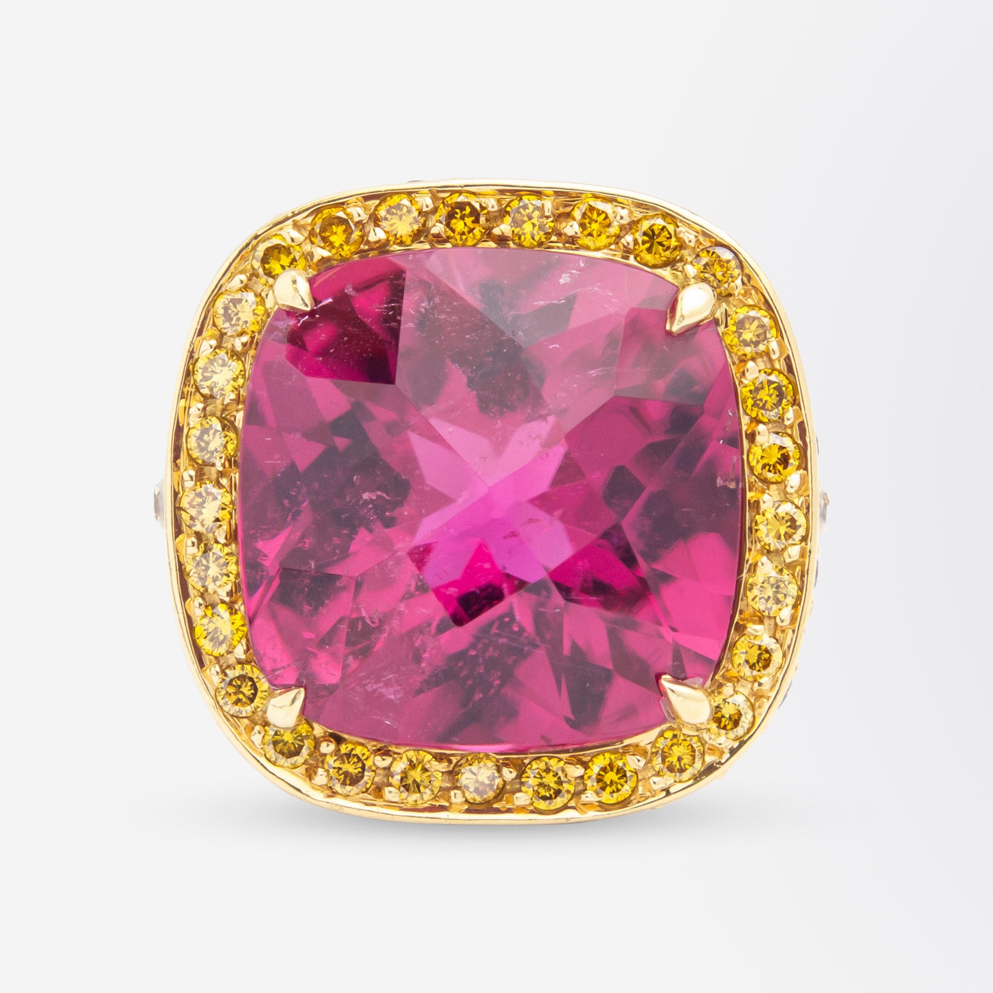 'Nardi' 18kt Yellow Gold, Rubellite Tourmaline, & Yellow Diamond Ring