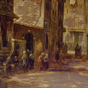 Oil on Porcelain Plaque of Dutch Small Town Street by Charles H.J. Leickert