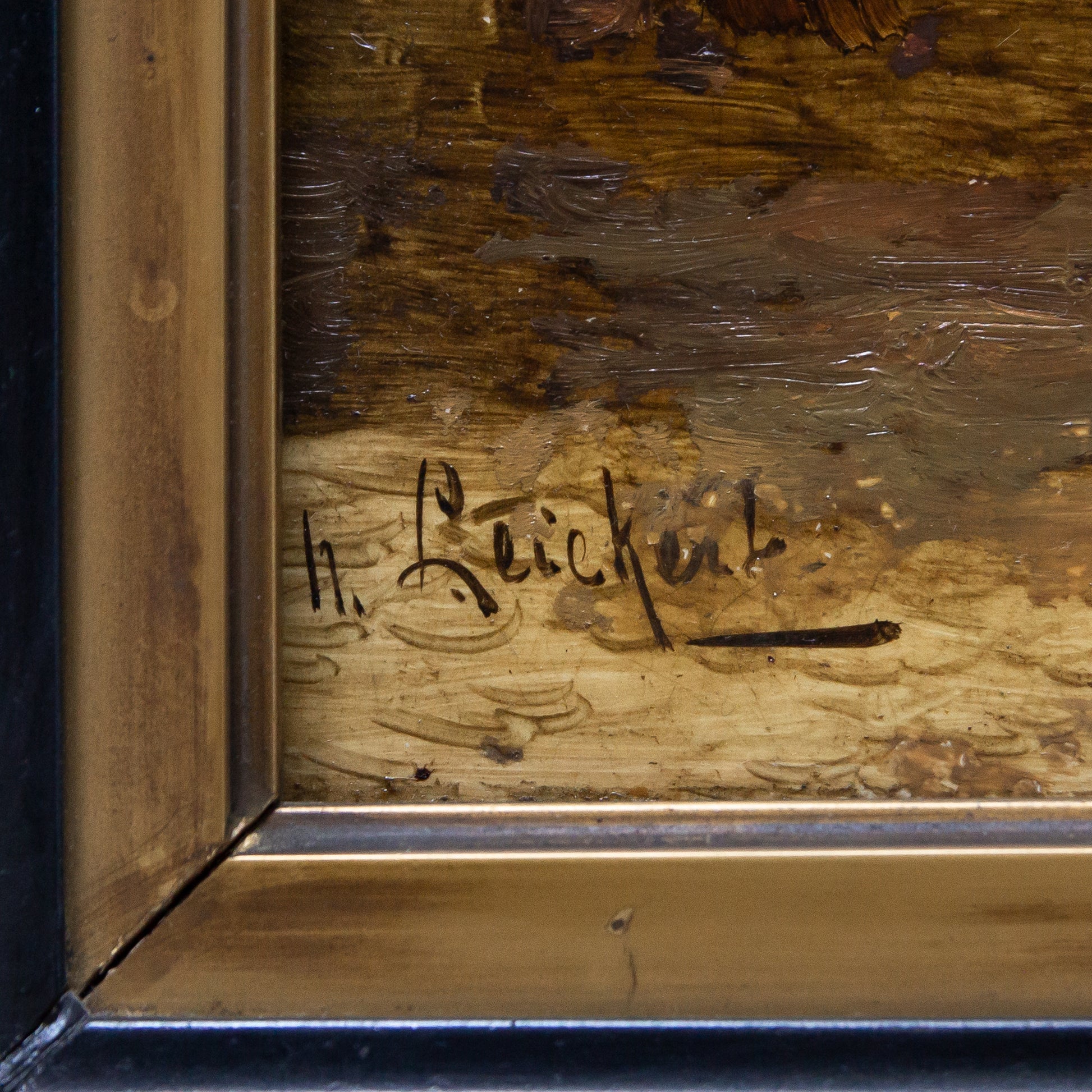 Oil on Porcelain Plaque of Dutch Small Town Street by Charles H.J. Leickert