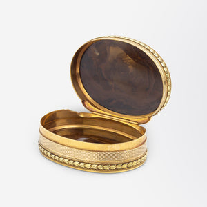 English, 18th Century, 18kt Gold & 'Petrified Wood Agate' Snuff Box