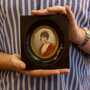 English C.1810 Miniature Painting of a Young Woman in Empire Style Dress in Original Dark Timber Frame