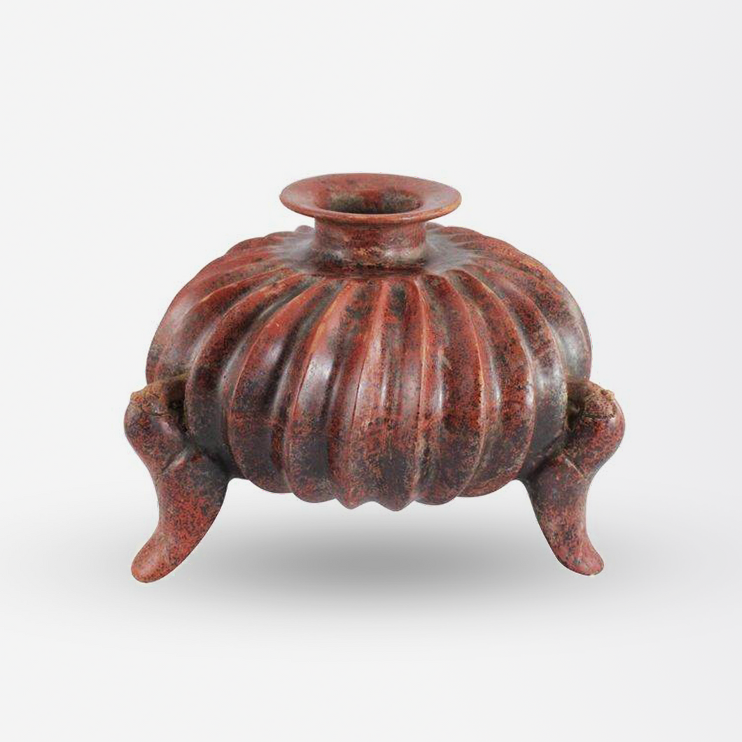 Pre-Columbian Colima Slip-Glazed Earthenware Tripod Vessel