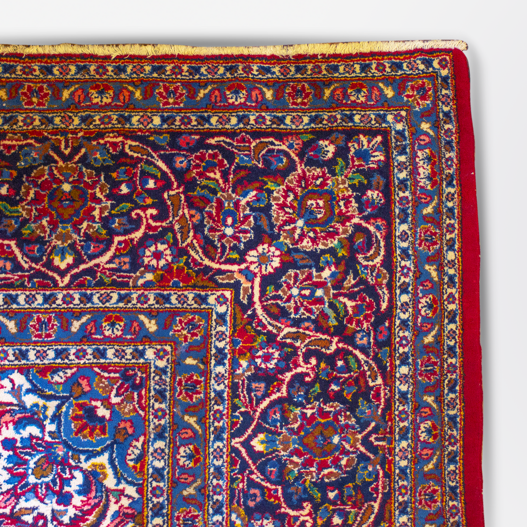Iranian Red & Blue Mashad Rug