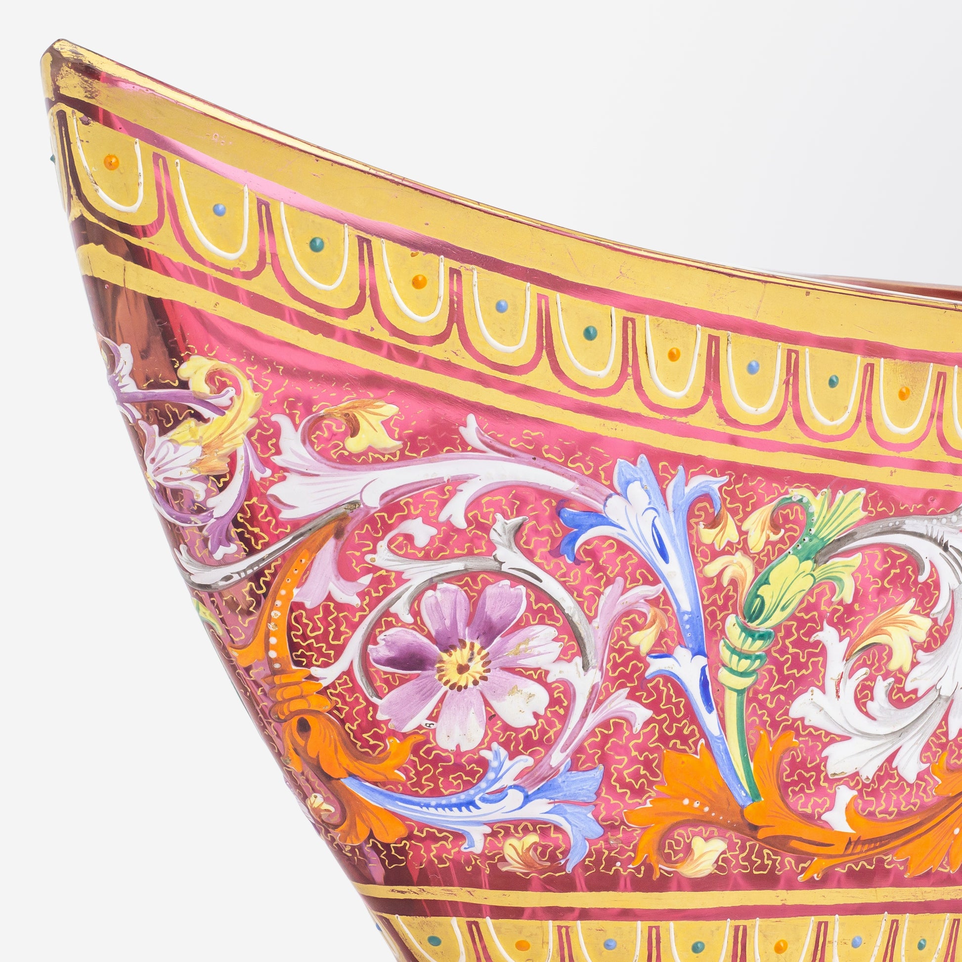 Venetian Ruby Glass Vase with Polychrome Enamelling