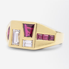 Load image into Gallery viewer, Handmade, 18kt Gold, Ruby &amp; Diamond Geometric Ring