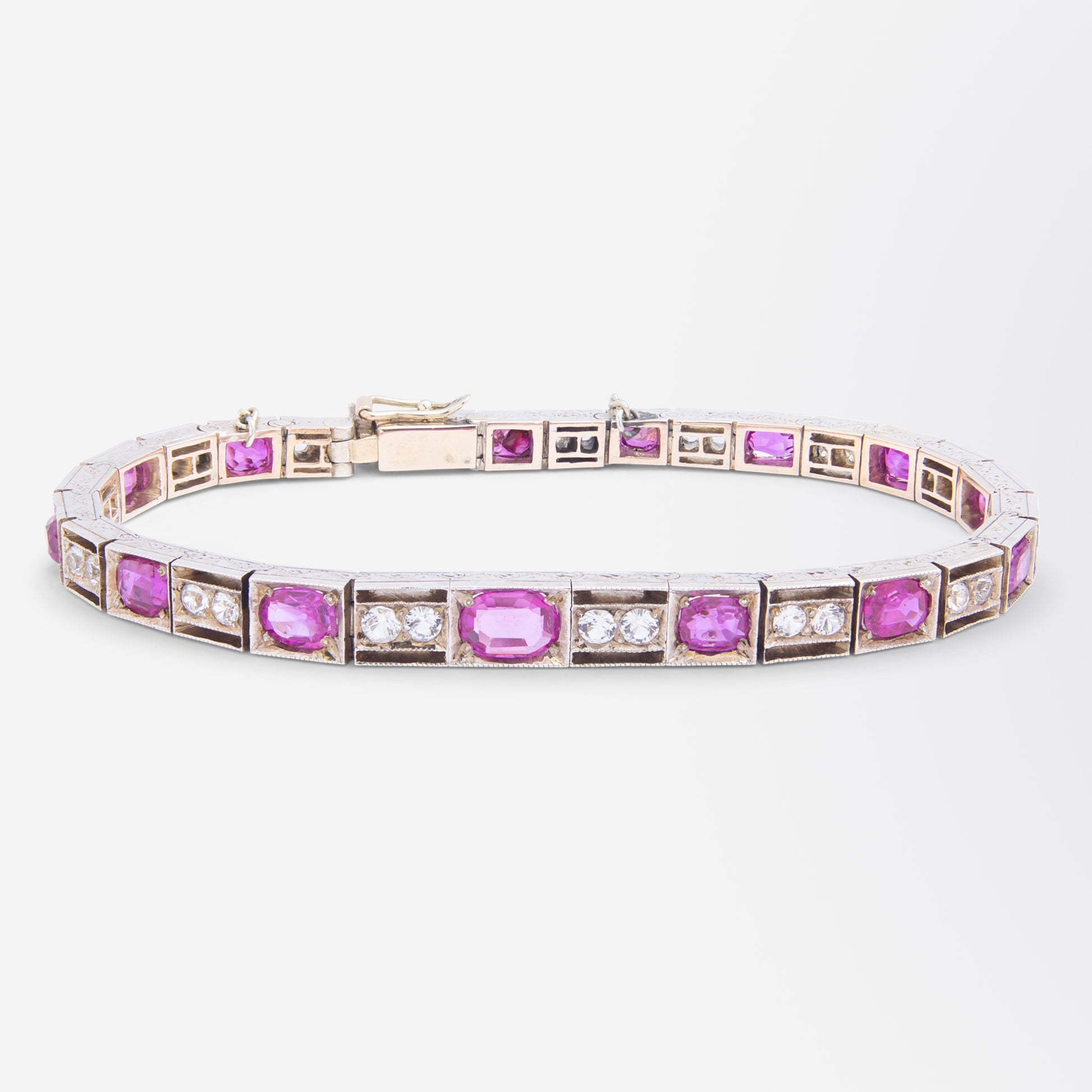 Art Deco, Burmese Ruby & White Sapphire Bracelet