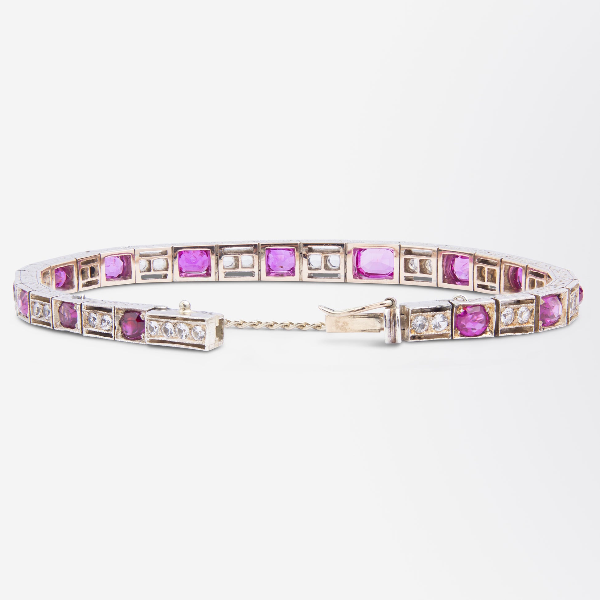 Art Deco, Burmese Ruby & White Sapphire Bracelet