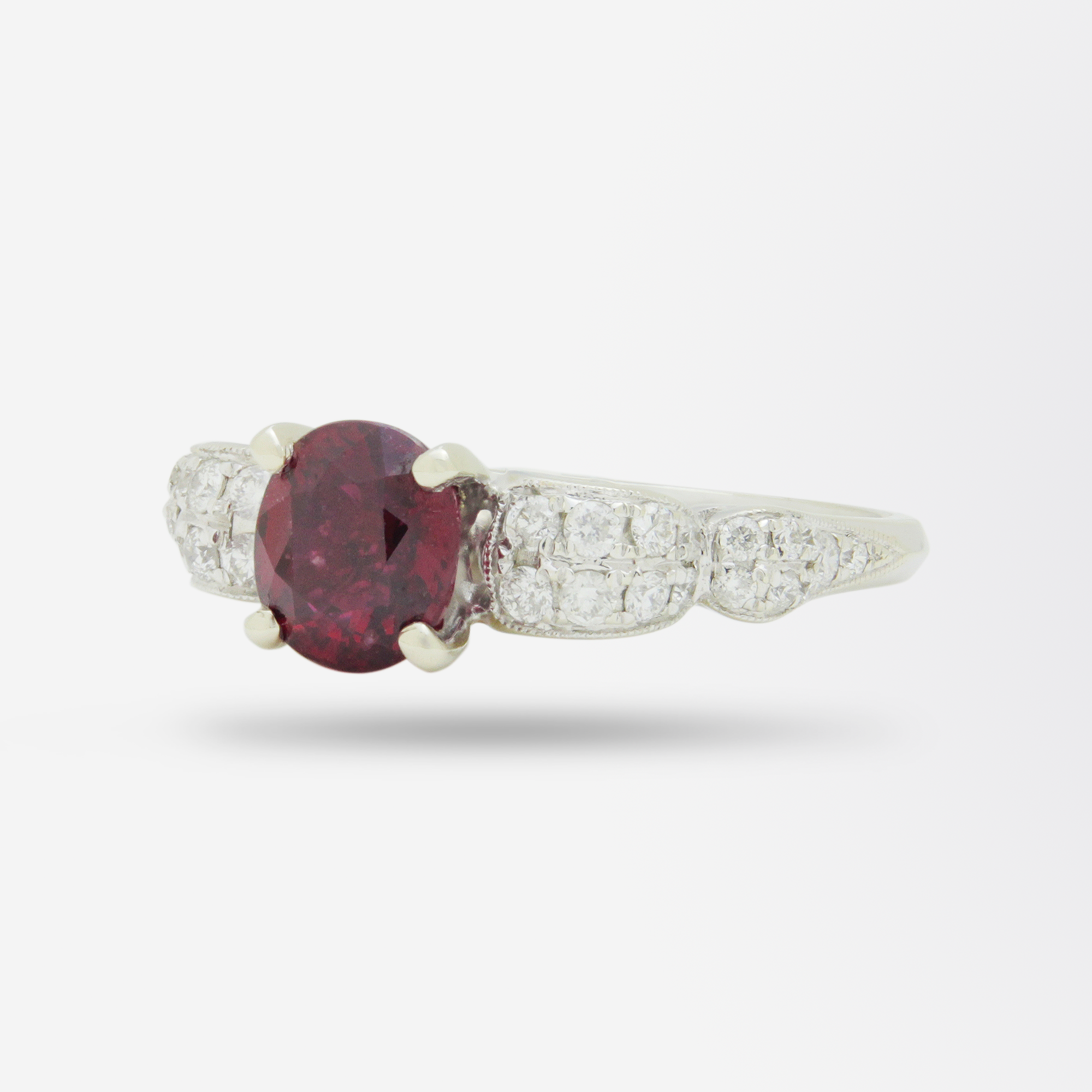 14kt White Gold, Burmese Ruby and Diamond Ring