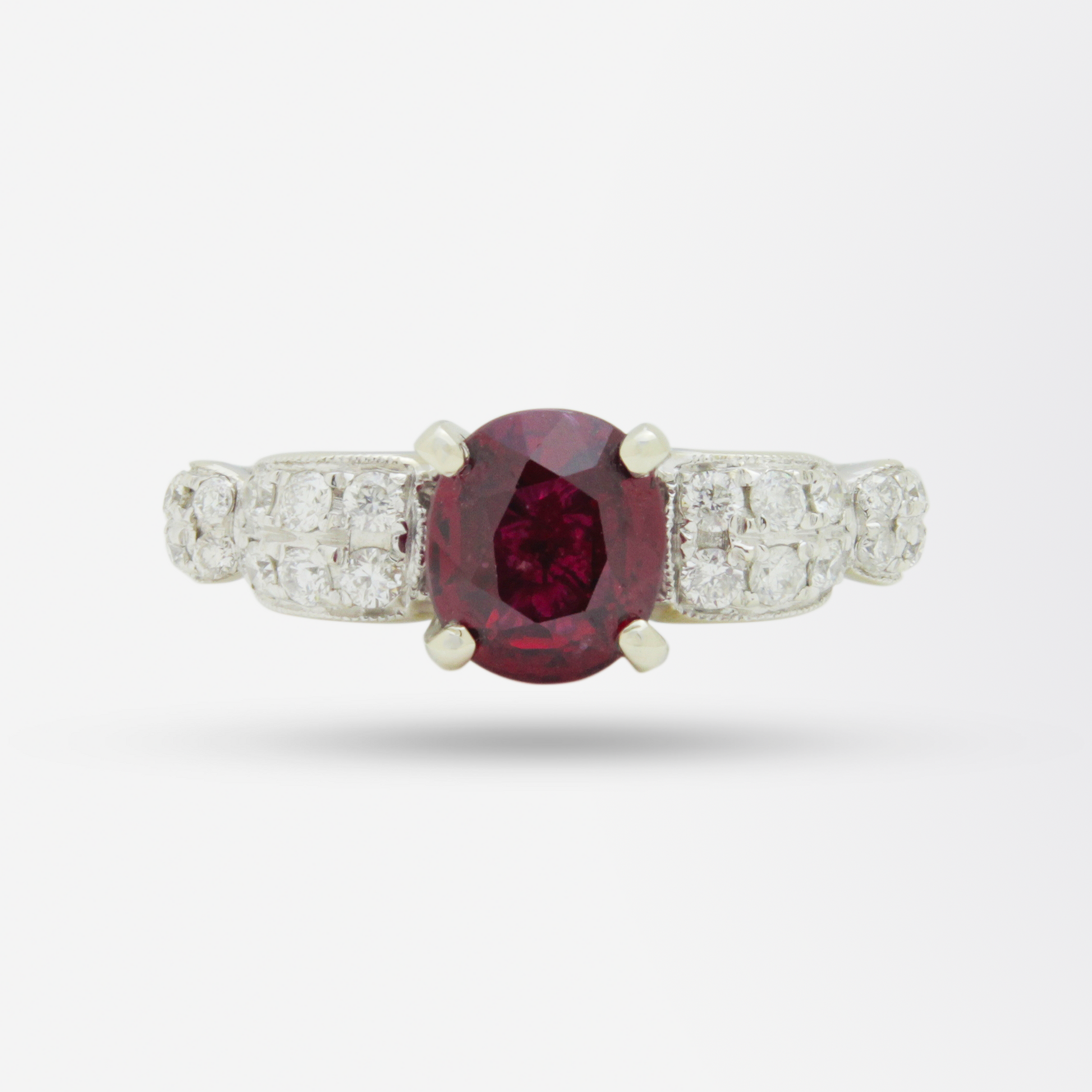 14kt White Gold, Burmese Ruby and Diamond Ring