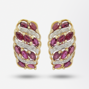 Retro Period, 14kt Gold, Ruby and Diamond Cocktail Earrings