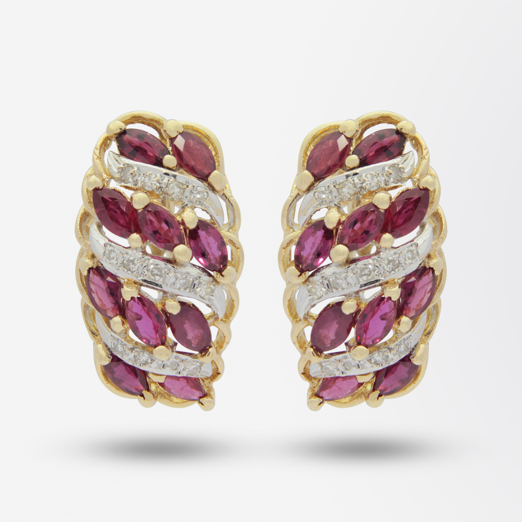 Retro Period, 14kt Gold, Ruby and Diamond Cocktail Earrings