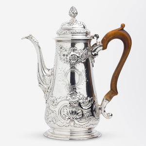 George III Era Sterling Silver Coffee Pot with Timber Handle