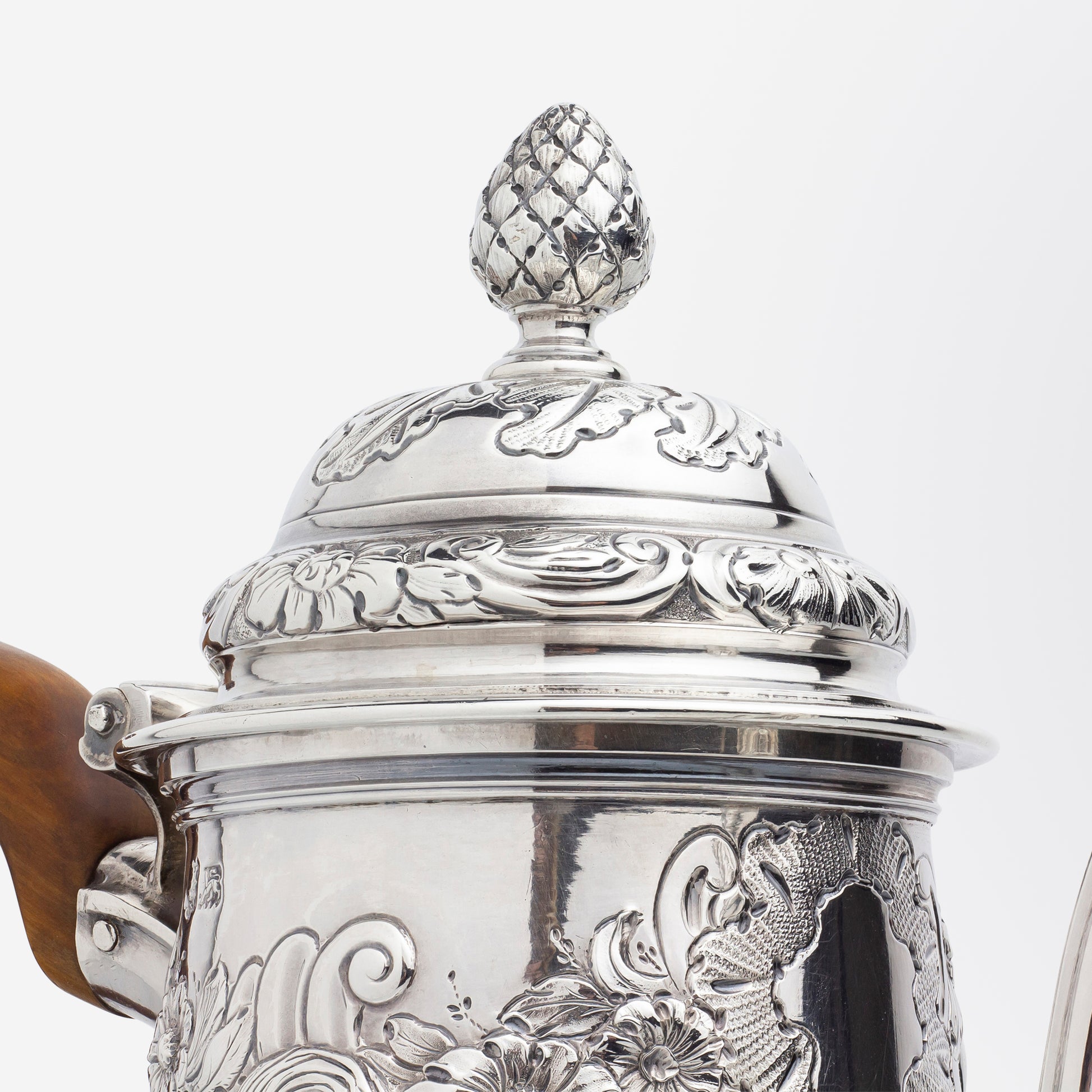 George III Era Sterling Silver Coffee Pot with Timber Handle