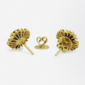 Gold, Ceylon Type Sapphire and Diamond Earrings