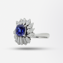 Load image into Gallery viewer, Platinum, Diamond and Cambodian Sapphire Ring