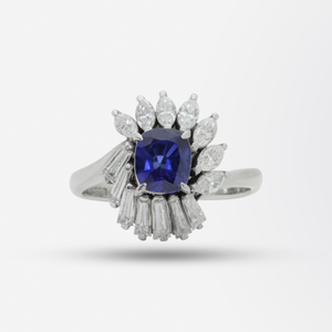 Platinum, Diamond and Cambodian Sapphire Ring