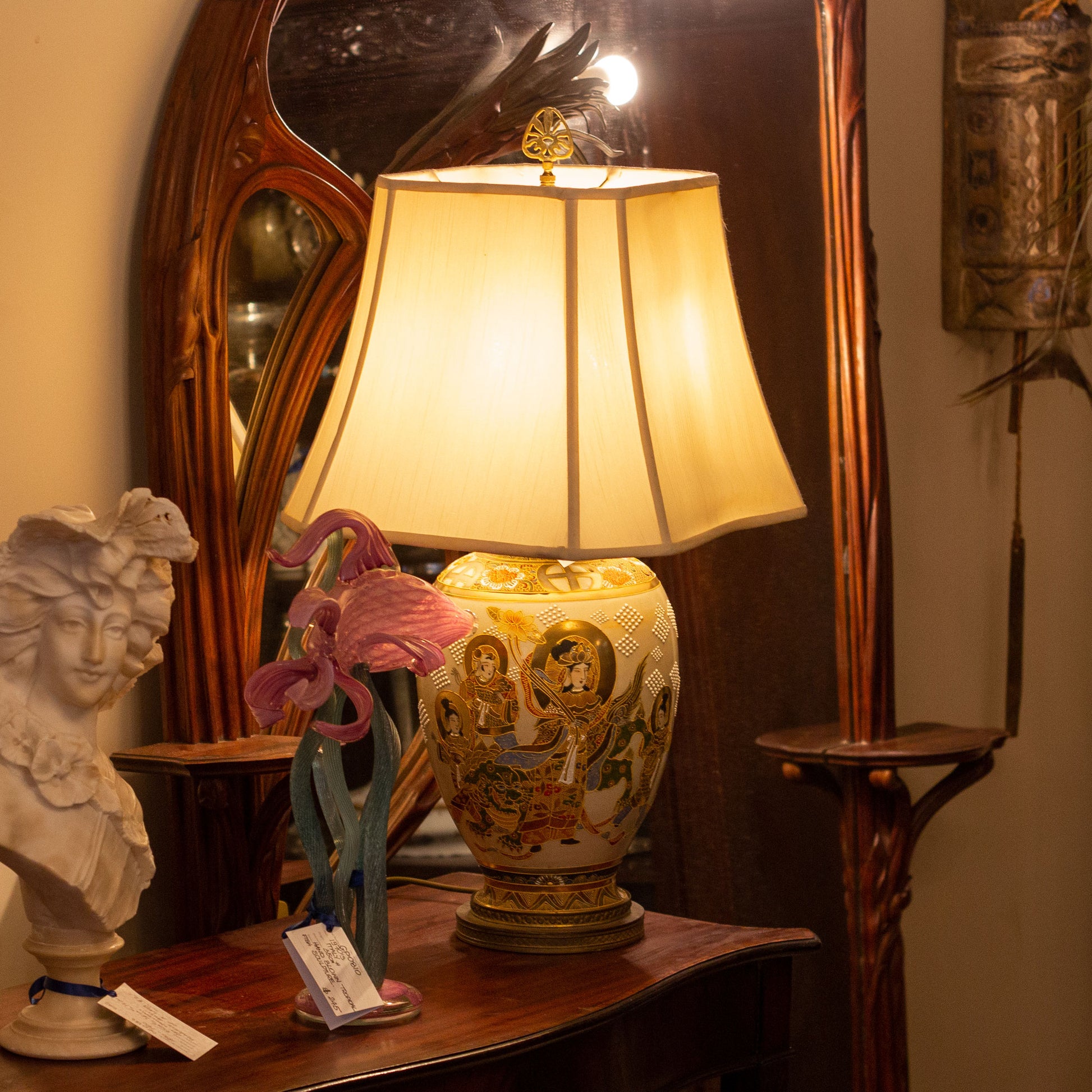 Lampe en porcelaine style Satsuma vintage