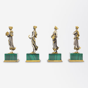 'The Four Seasons' Figures in Gilt Silver & Malachite