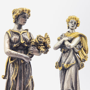 'The Four Seasons' Figures in Gilt Silver & Malachite