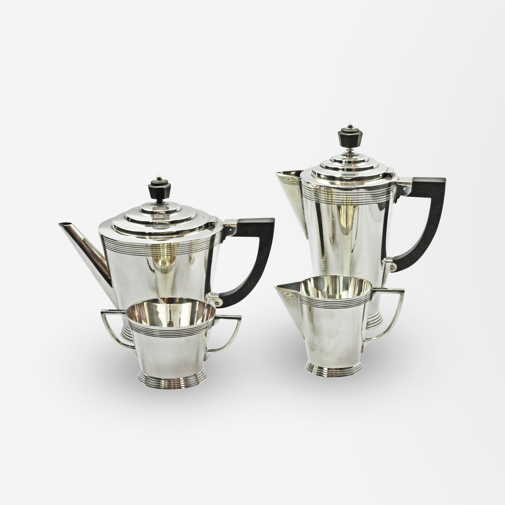 Four-Piece Art Deco Silver Plate Tea Set by Keith Murray for Mappin and Webb