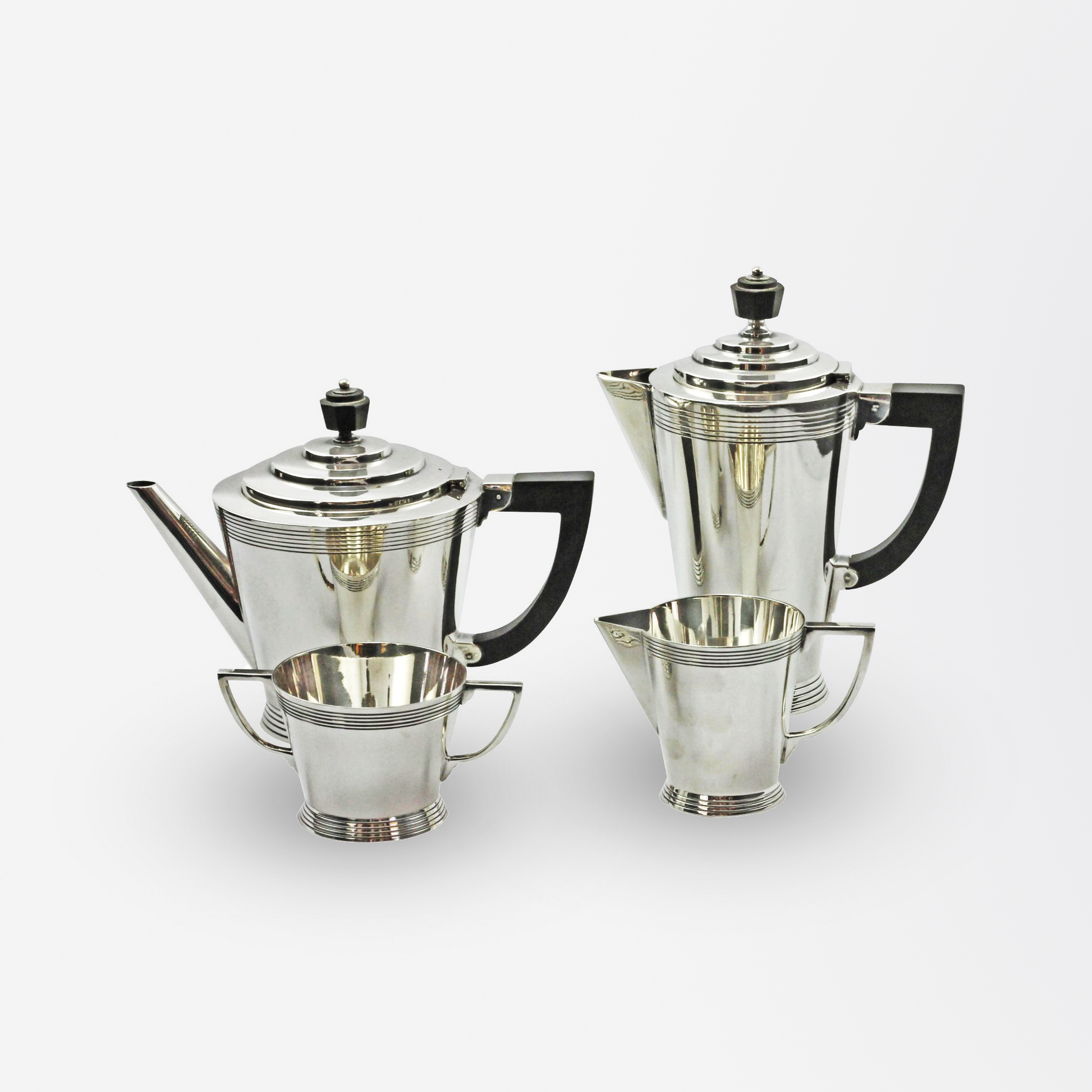 Four-Piece Art Deco Silver Plate Tea Set by Keith Murray for Mappin and Webb