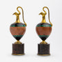 Pair of Ormolu, Onyx, Malachite & Hardstone 'Oinochoe' Ewers, Circa 1870