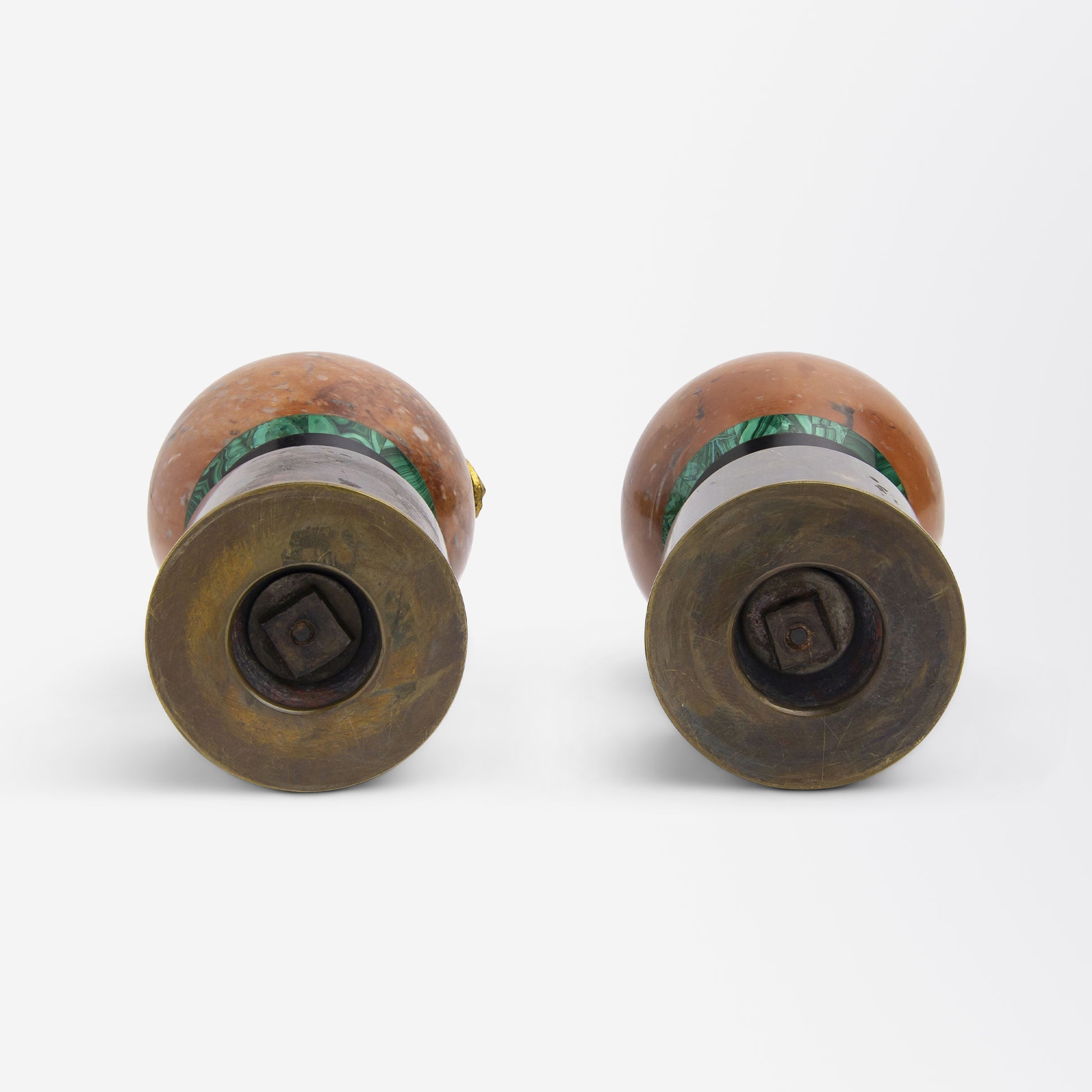 Pair of Ormolu, Onyx, Malachite & Hardstone 'Oinochoe' Ewers, Circa 1870