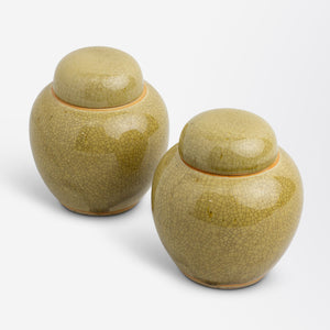 Pair of Small Japanese Crackle Glaze Ginger Jars
