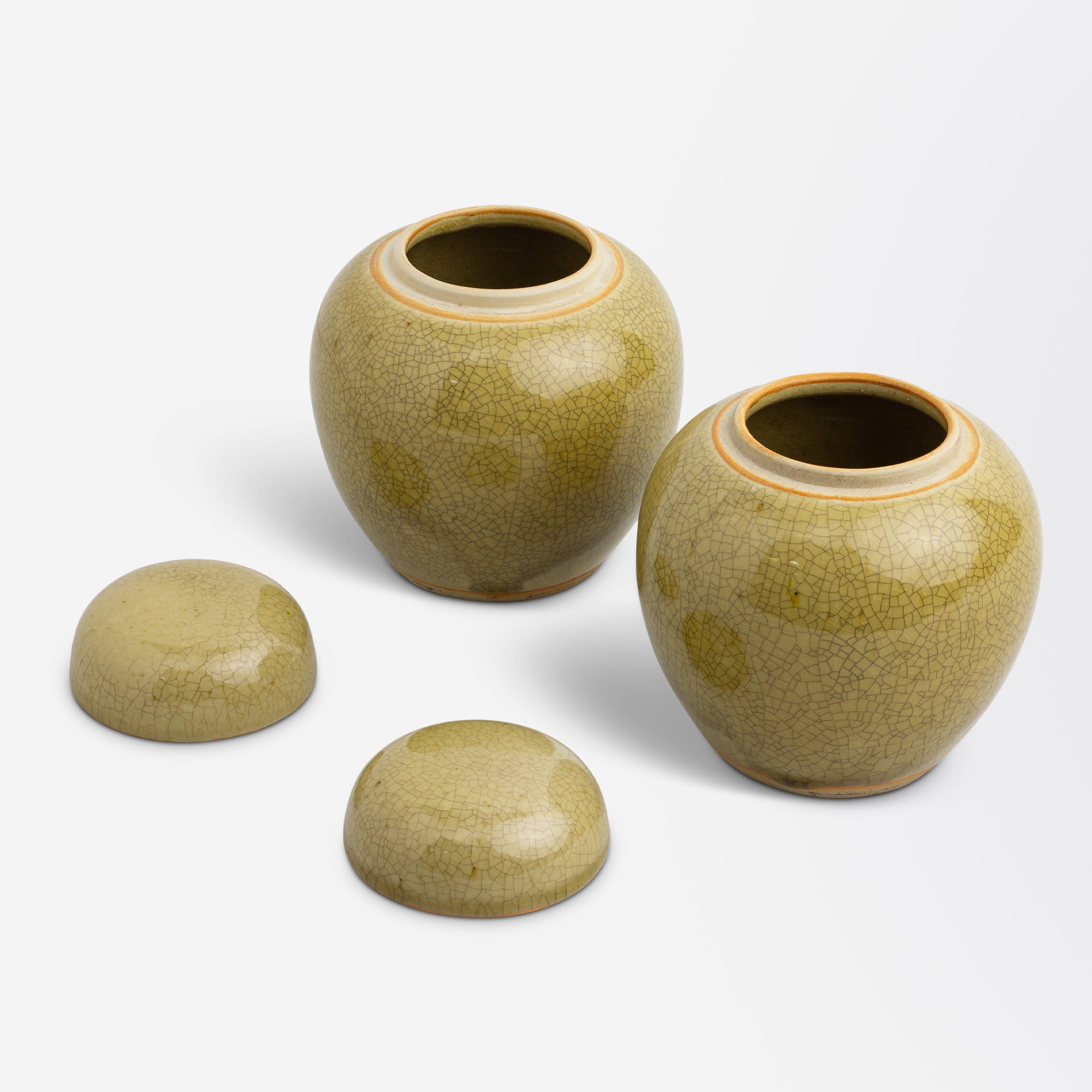Pair of Small Japanese Crackle Glaze Ginger Jars