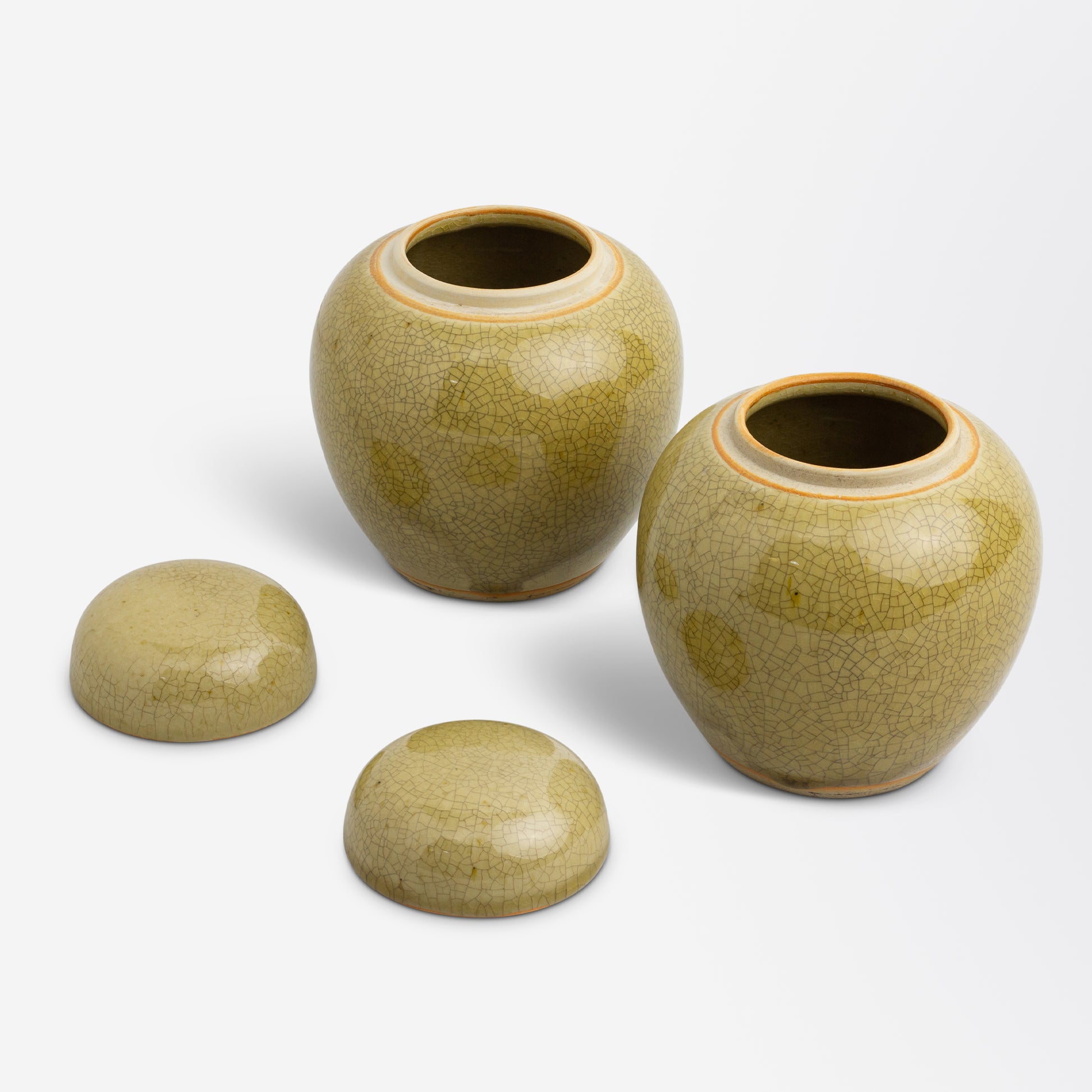 Pair of Small Japanese Crackle Glaze Ginger Jars