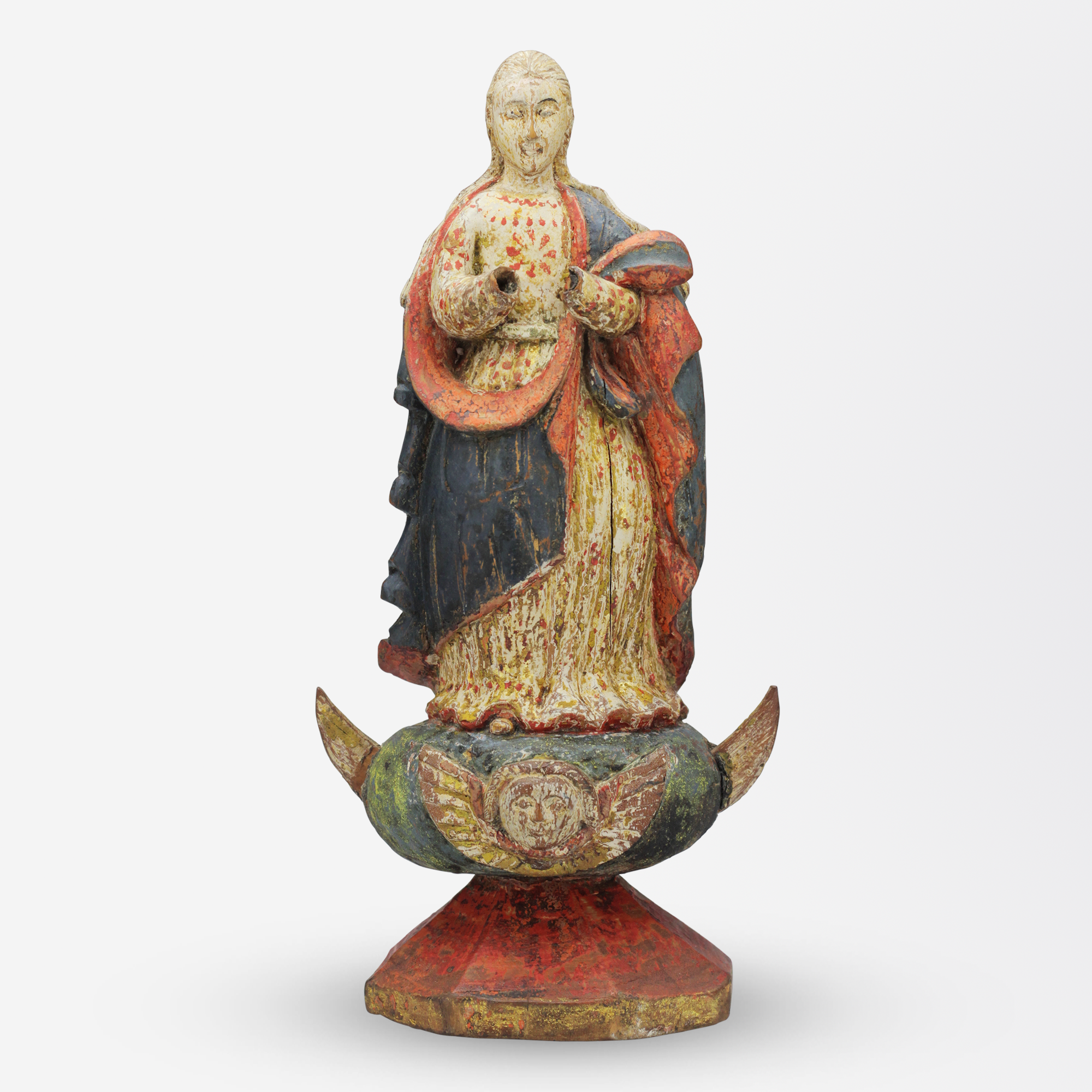 17th Century Polychrome Carved Timber Santos Figure of Saint Mary