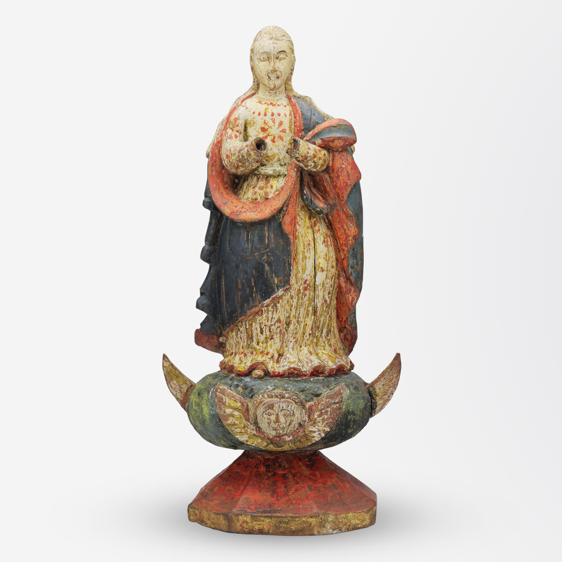17th Century Polychrome Carved Timber Santos Figure of Saint Mary