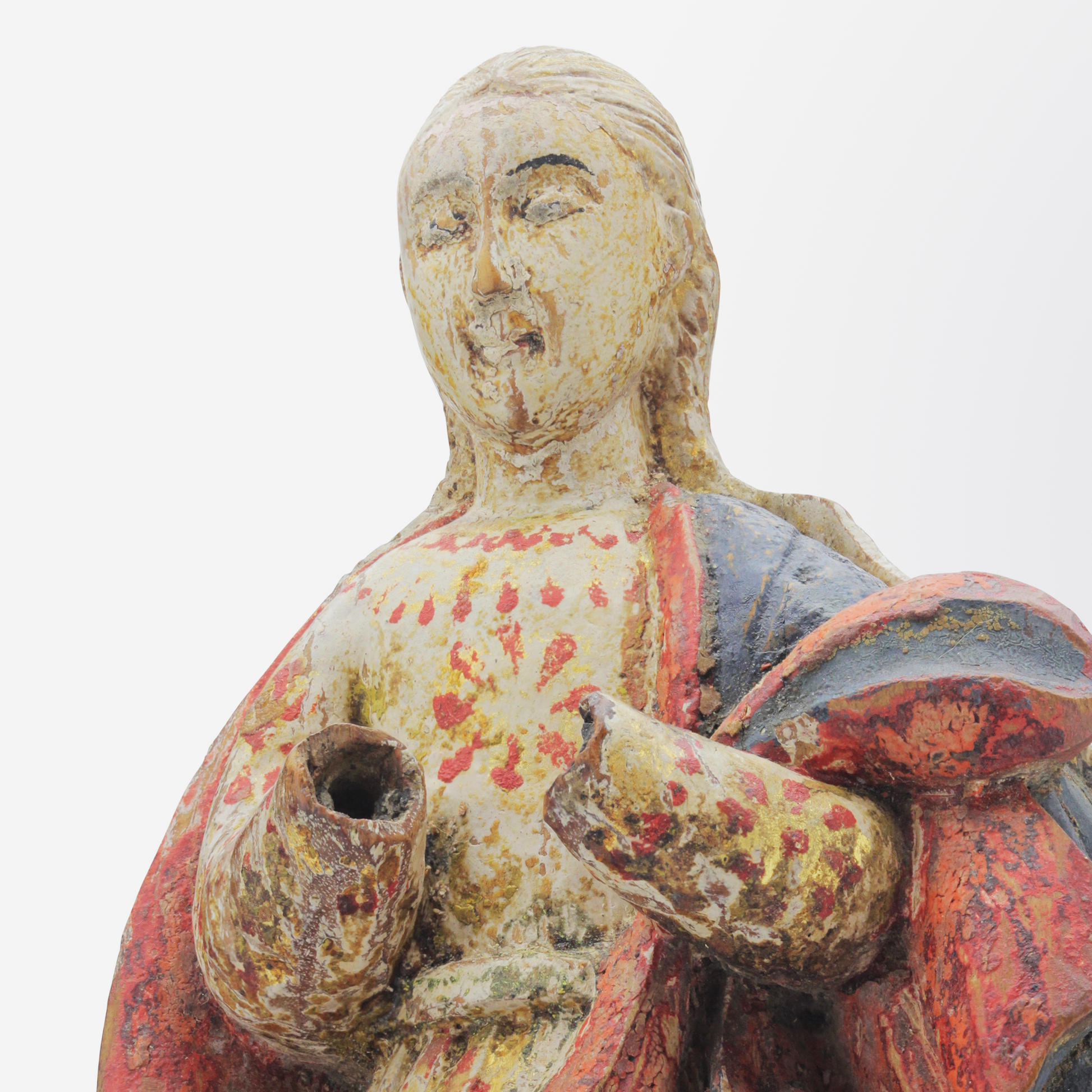 17th Century Polychrome Carved Timber Santos Figure of Saint Mary