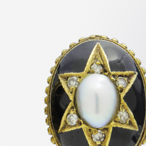 Pair of Victorian Pearl, Diamond and Enamel Earrings