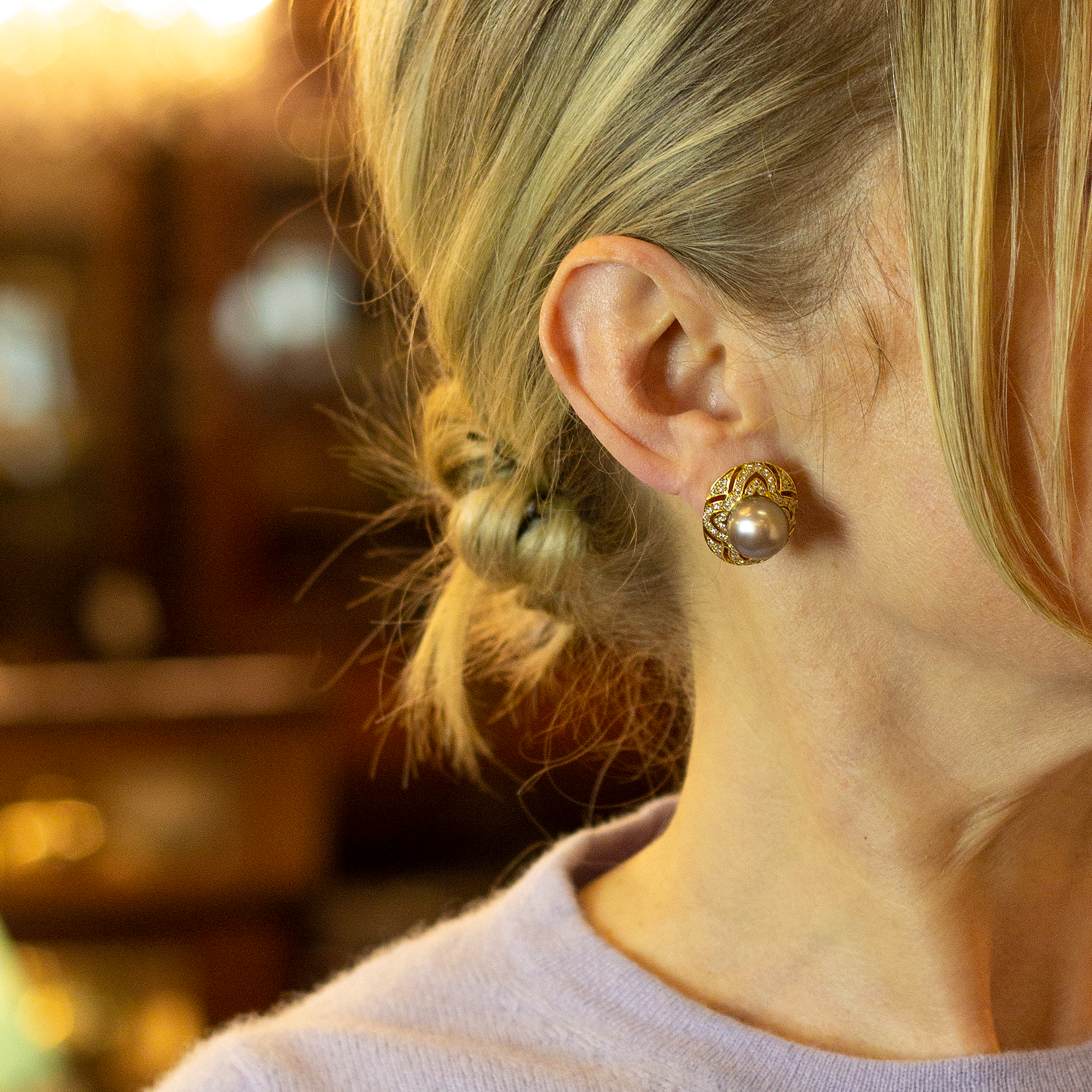 18kt Tahitian Pearl and Diamond Stud Earrings