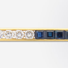 Load image into Gallery viewer, 18kt Yellow Gold Diamond &amp; Sapphire Bar Brooch/Pin by Tiffany &amp; Co
