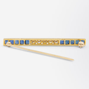 18kt Yellow Gold Diamond & Sapphire Bar Brooch/Pin by Tiffany & Co