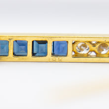 Load image into Gallery viewer, 18kt Yellow Gold Diamond &amp; Sapphire Bar Brooch/Pin by Tiffany &amp; Co