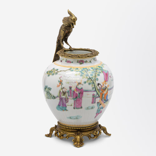 Chinese Tongzhi Porcelain Vase Decorated in Polychrome Enamels with Bronze Mounts