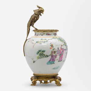 Chinese Tongzhi Porcelain Vase Decorated in Polychrome Enamels with Bronze Mounts