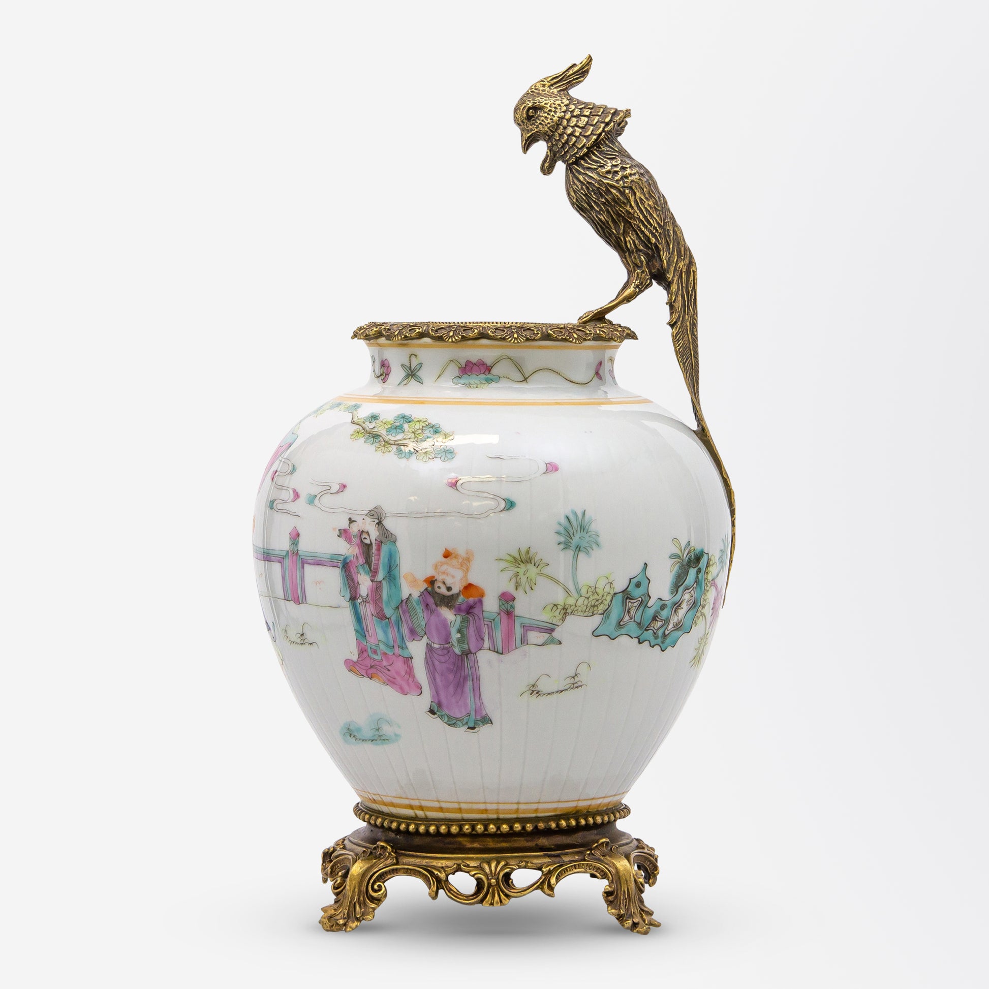 Chinese Tongzhi Porcelain Vase Decorated in Polychrome Enamels with Bronze Mounts