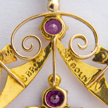 Load image into Gallery viewer, Art Nouveau, 9kt Yellow Gold, Pink Tourmaline &amp; Seed Pearl Pendant
